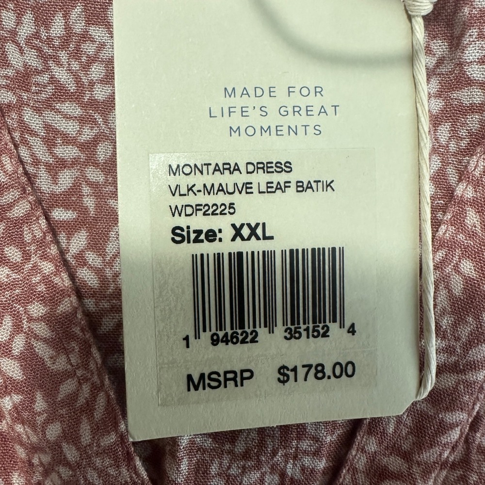 Faherty Women's XXL Montara Dress Mauve Leaf Batik Smocked Waist Cottagecore NEW - Picture 6 of 8